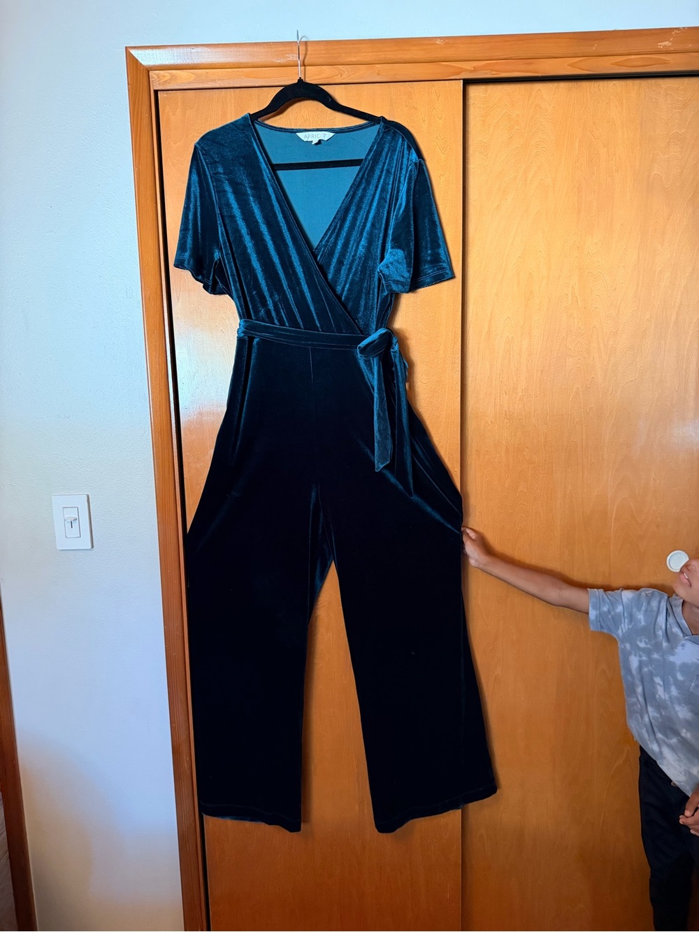 Velvet Wrap Jumpsuit in Teal - Women's